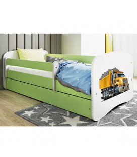 Lit enfant camion vert avec tiroir et matelas 70x140cm