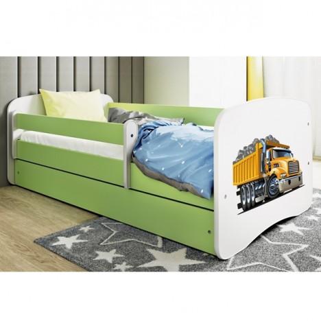 Lit enfant camion vert avec tiroir et matelas 70x140cm - 