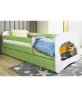Lit enfant camion vert avec tiroir et matelas 70x140cm - 