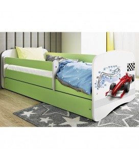 Lit enfant circuit formule 1 verte avec tiroir et matelas 70x140cm