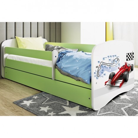 Lit enfant circuit formule 1 verte avec tiroir avec matelas 70x140cm - 