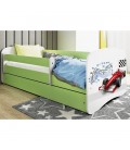 Lit enfant circuit formule 1 verte avec tiroir avec matelas 70x140cm - 