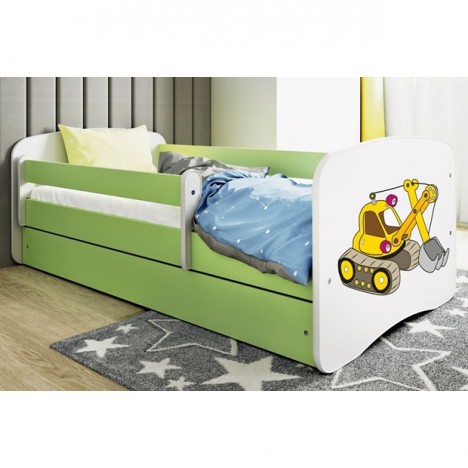 Lit enfant tractopelle chantier verte avec tiroir et matelas 70x140cm - 