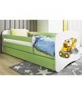 Lit enfant tractopelle chantier verte avec tiroir et matelas 70x140cm - 
