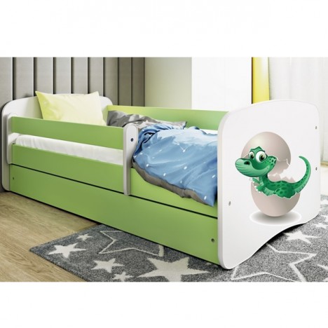 Lit enfant vert bébé dino avec tiroir avec matelas 70x140cm - 