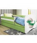 Lit enfant vert bébé dino avec tiroir avec matelas 70x140cm - 