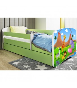 Lit enfant safari savane vert avec tiroir et matelas 70x140cm