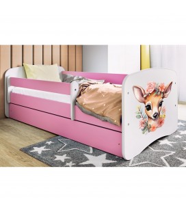 Lit enfant rose bambi avec tiroir et matelas 70x140cm