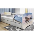 Lit enfant cheval au galop blanc avec tiroir avec matelas 70x140cm - 