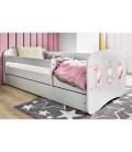 Lit enfant lapins blanc avec papillons avec tiroir avec matelas 70x140cm - 
