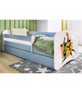 Lit enfant sport basketball bleu avec tiroir et matelas 70x140cm