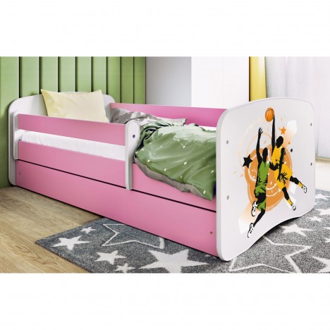Lit enfant sport basketball rose avec tiroir et matelas 70x140cm - 
