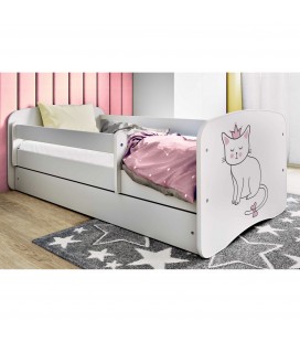 Lit enfant chat blanc avec tiroir et matelas 70x140cm
