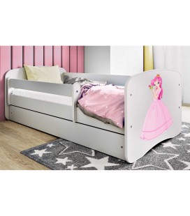Lit enfant princesse blanc avec tiroir et matelas 70x140cm
