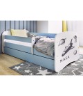 Lit enfant bleu espace NASA avec tiroir et matelas 70x140cm - 
