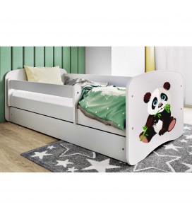 Lit enfant panda blanc 2 avec tiroir et matelas 70x140cm
