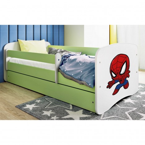 Lit enfant vert spiderman avec tiroir avec matelas 70x140cm - 