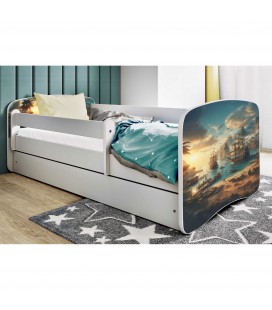 Lit enfant Baie des pirates blanc avec tiroir et matelas 70x140cm