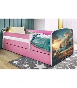 Lit enfant Baie des pirates rose avec tiroir et matelas 70x140cm
