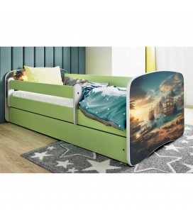 Lit enfant Baie des pirates vert avec tiroir et matelas 70x140cm
