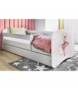 Lit enfant blanc danseuse avec tiroir et matelas 70x140cm