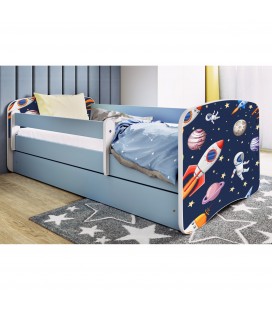 Lit enfant cosmos galaxie bleu avec tiroir et matelas 70x140cm