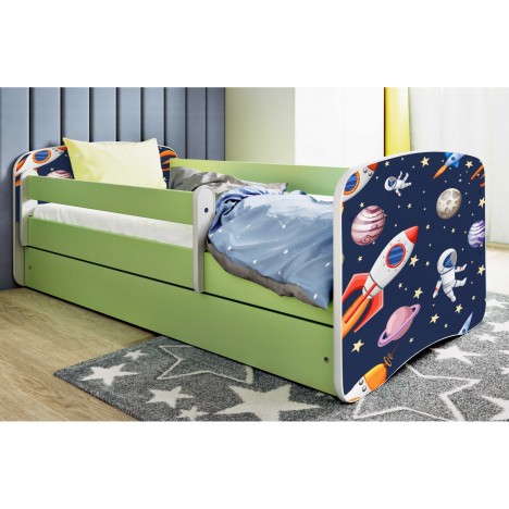 Lit enfant cosmos galaxie vert avec tiroir et matelas 70x140cm - 