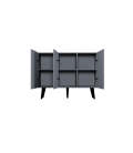 Bahut 120cm gris 3 portes 6 espaces de rangement Toriny