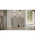 Bahut 120cm gris 3 portes 6 espaces de rangement Toriny