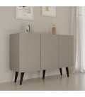 Bahut 120cm gris 3 portes 6 espaces de rangement Toriny