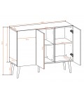 Bahut 120cm gris 3 portes 6 espaces de rangement Toriny