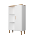 Bibliothèque L80cm 1 porte 3 cases blanc et bois Denvy