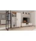 Bibliothèque L80cm 1 porte 3 cases blanc et bois Denvy