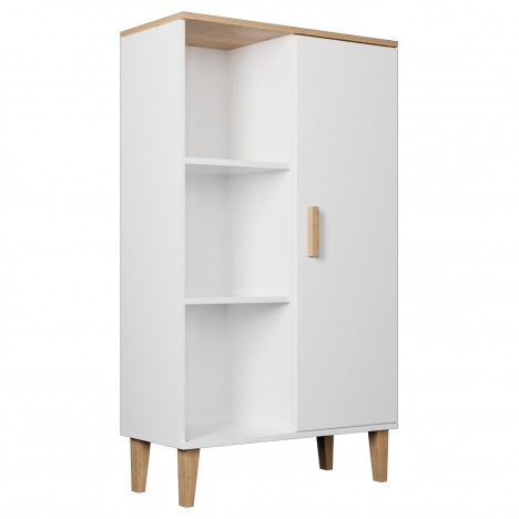 Bibliothèque L80cm 1 porte 3 cases blanc et bois Denvy