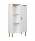 Bibliothèque L80cm 1 porte 3 cases blanc et bois Denvy