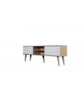 Meuble TV 160cm bois et blanc 2 placards 2 cases Toriny