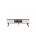 Meuble TV 160cm bois et blanc 2 placards 2 cases Toriny
