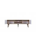 Meuble TV 160cm bois et blanc 2 placards 2 cases Toriny