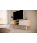Meuble TV 160cm bois et blanc 2 placards 2 cases Toriny