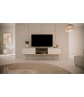 Meuble TV 160cm bois et blanc 2 placards 2 cases Toriny