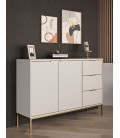 Bahut 2 portes 3 tiroirs taupe clair et doré Austa