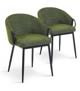 Lot de 2 chaises tissu vert foncé arrondies piétement noir déco Olana