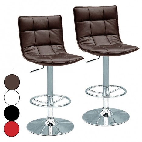 Tabouret de bar simili cuir matelassé design Kub 4 coloris - Lot de 2 - 