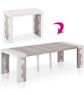 Table console extensible 12 couverts ivoire et chene Ariala XL