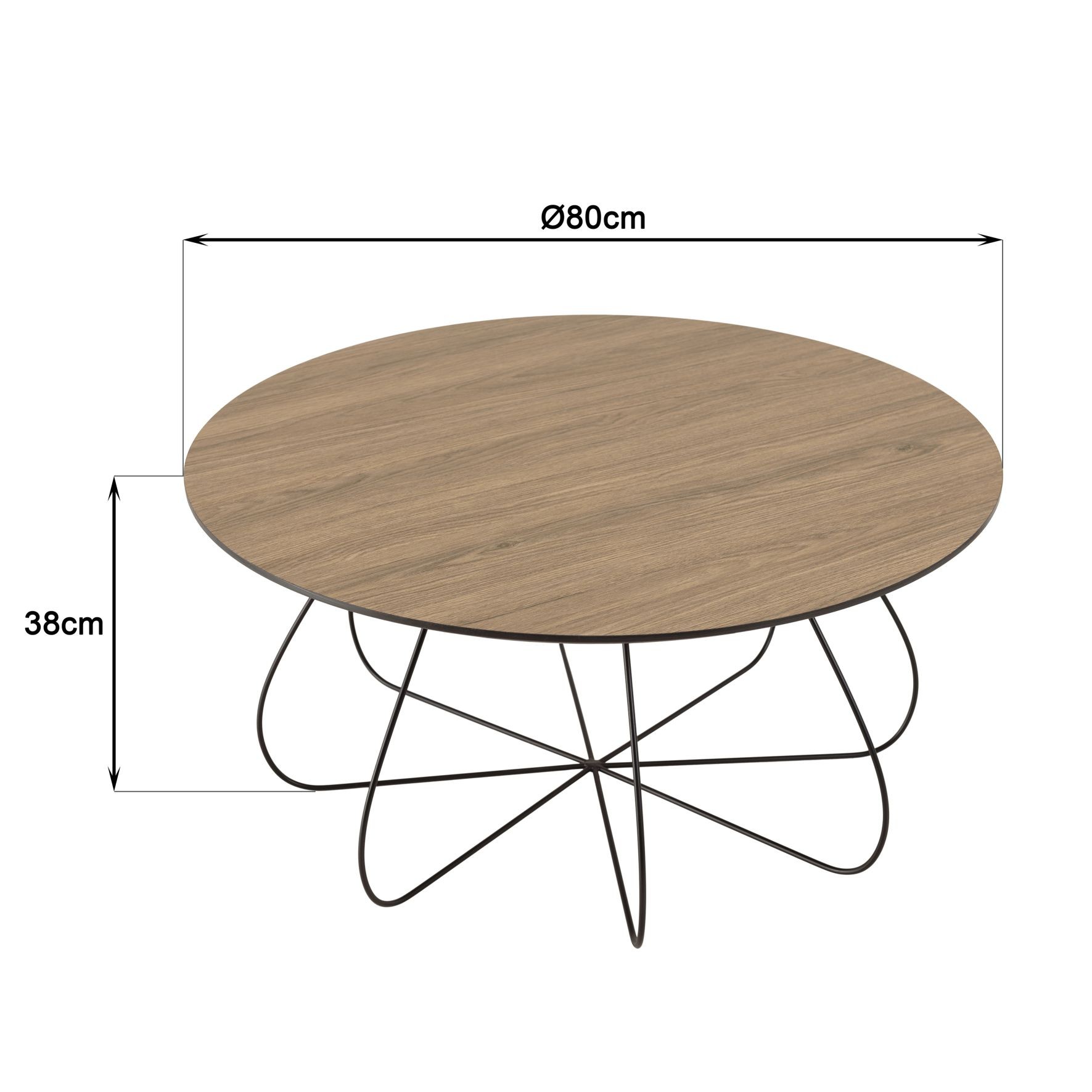 Dimensions de la table basse ronde Manado 80cm avec pieds panier