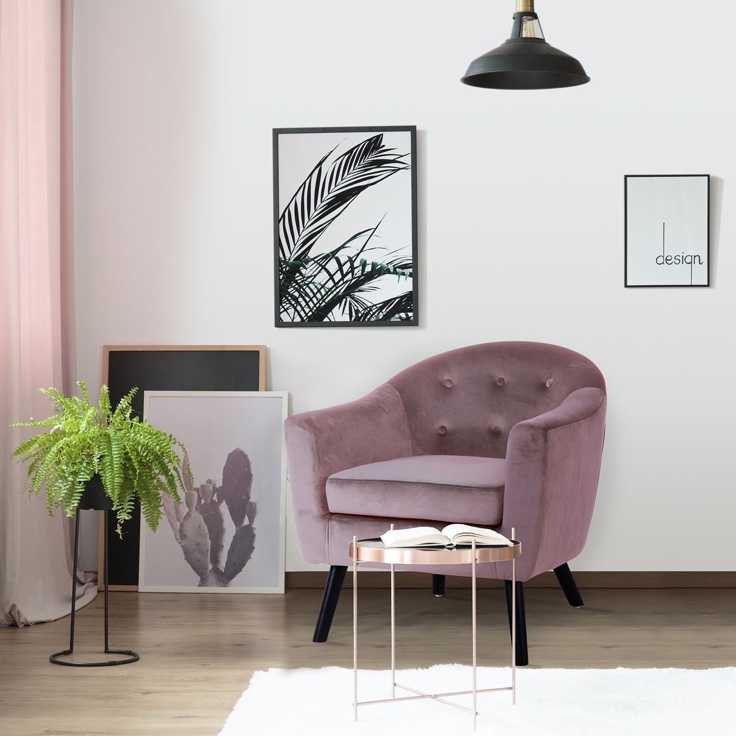 Fauteuil Fidely en velours vieux rose