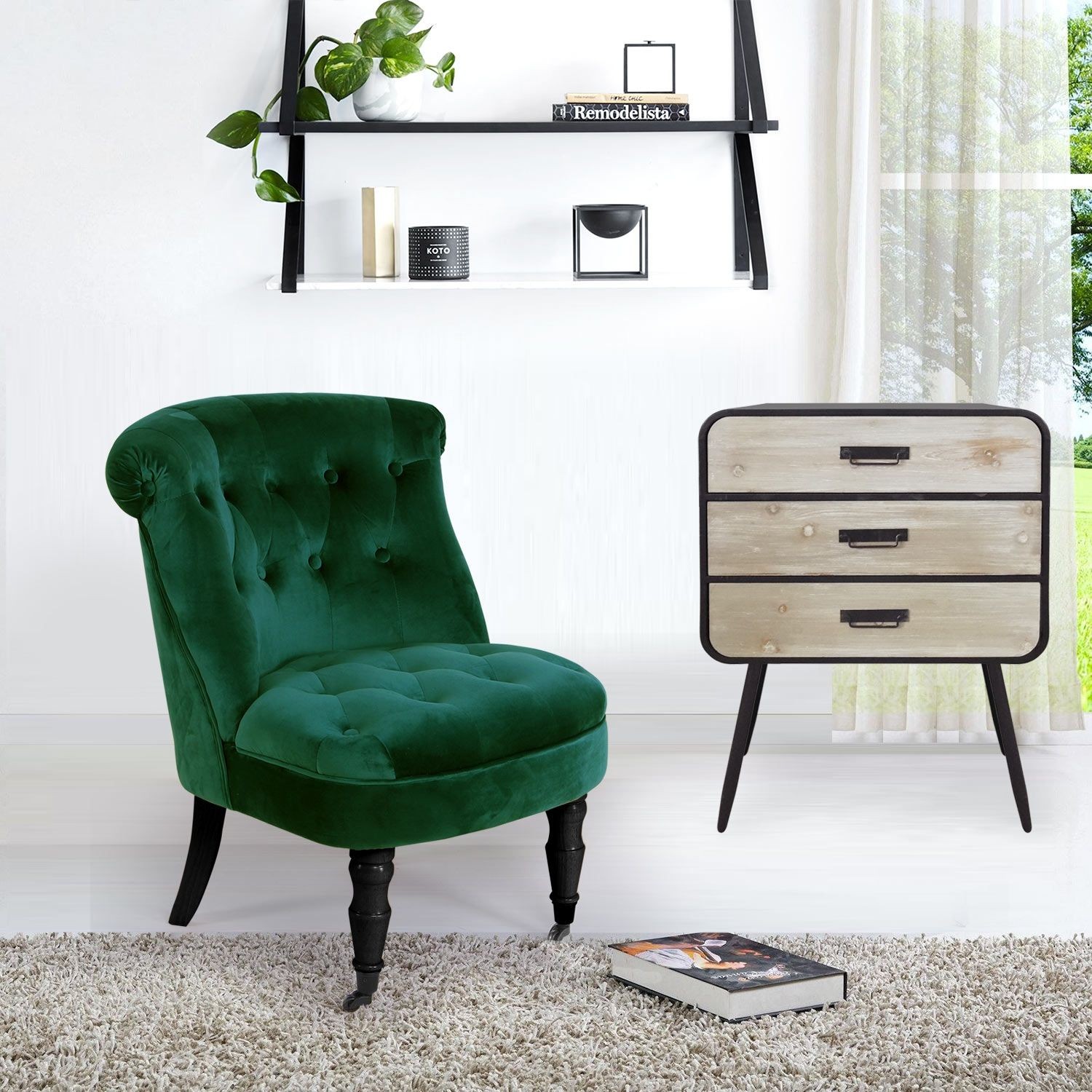 Fauteuil crapaud velours vert Princa