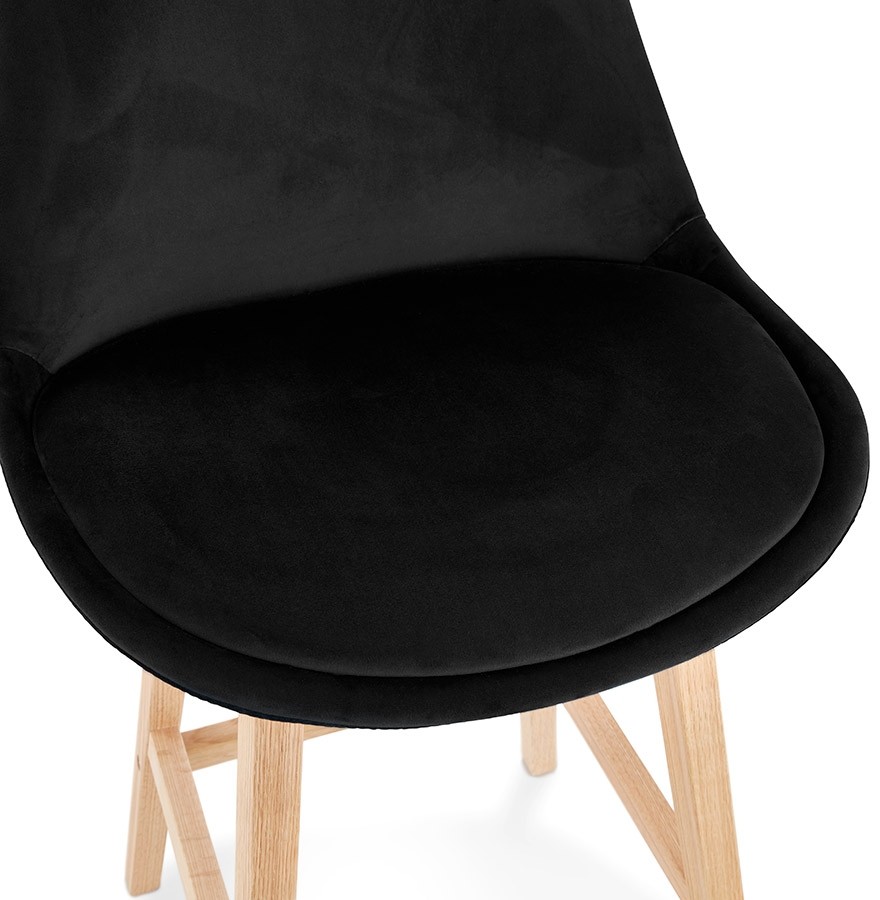 Tabouret de bar MORISS en velours noir et bois naturel