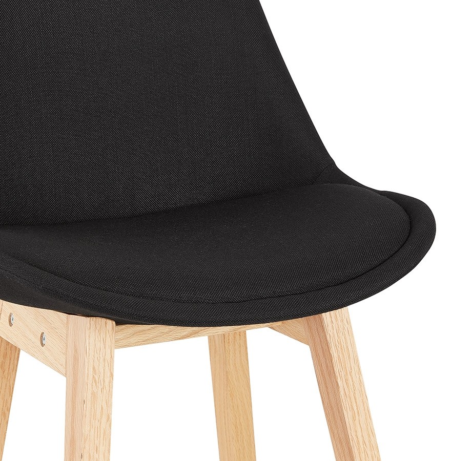 Tabouret de bar scandinave TERESA en tissu noir et bois naturel