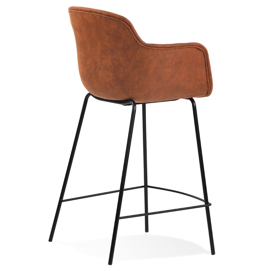 Tabouret snack CALVIN MINI en microfibre brune et métal noir